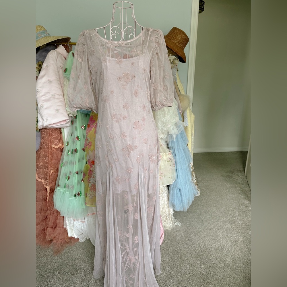 Lavender, ballerina, embroidered lace dress